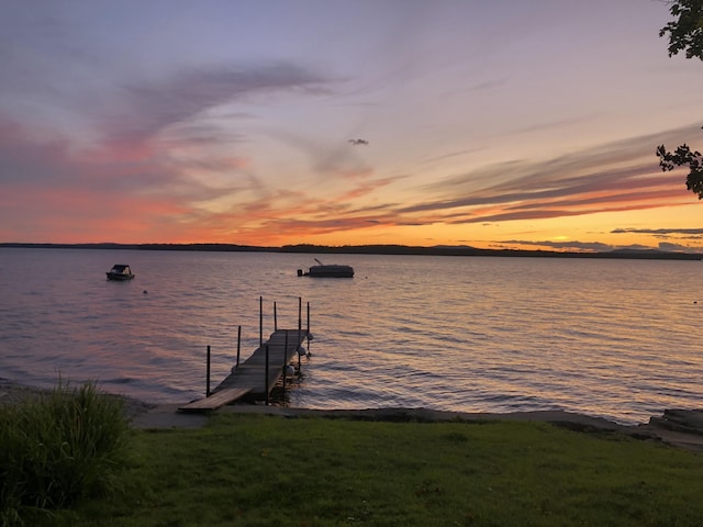 view of dock with a water view