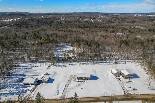 snowy aerial view featuring a mountain view