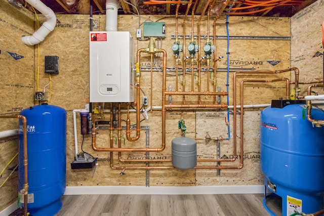 utility room with tankless water heater