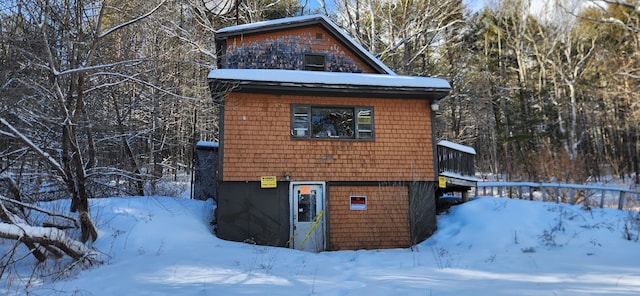 view of snow covered exterior