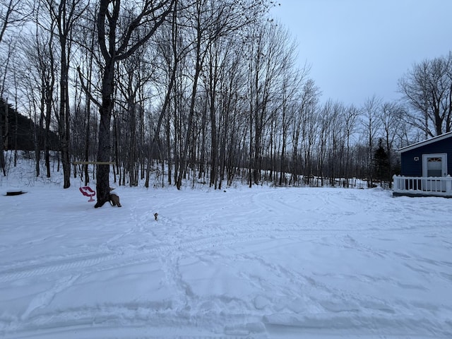 view of yard layered in snow