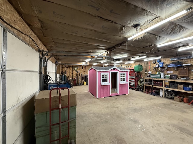 basement featuring a workshop area