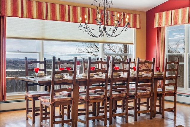 dining space featuring a chandelier and wood finished floors