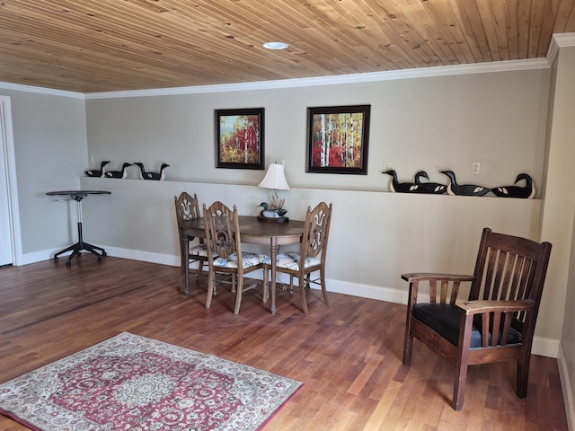 528 W Rd, Belgrade, ME 04917 - dining space featuring ornamental molding, wood finished floors, and wood ceiling