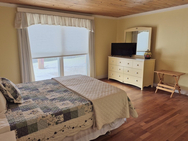 528 W Rd, Belgrade, ME 04917 - bedroom with wood ceiling, crown molding, and wood finished floors