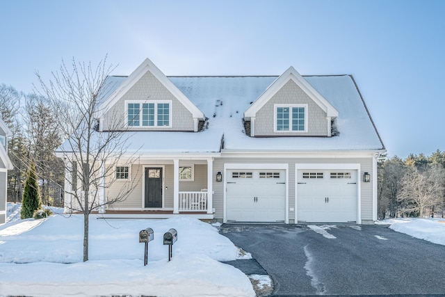 view of front of home with aphalt driveway, a porch, and an attached garage