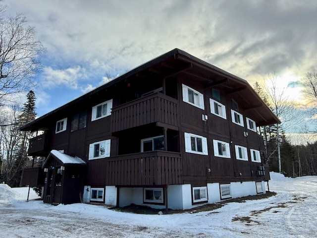 view of snow covered property