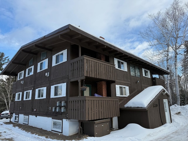 view of snow covered building