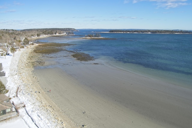 view of water feature with a beach view