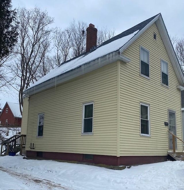 view of snow covered exterior