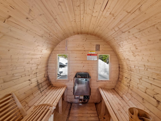 view of sauna featuring hardwood / wood-style flooring and a wealth of natural light