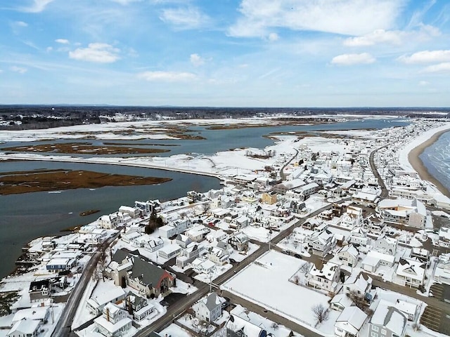 aerial view with a water view and a residential view