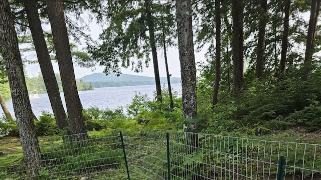 water view with fence and a mountain view