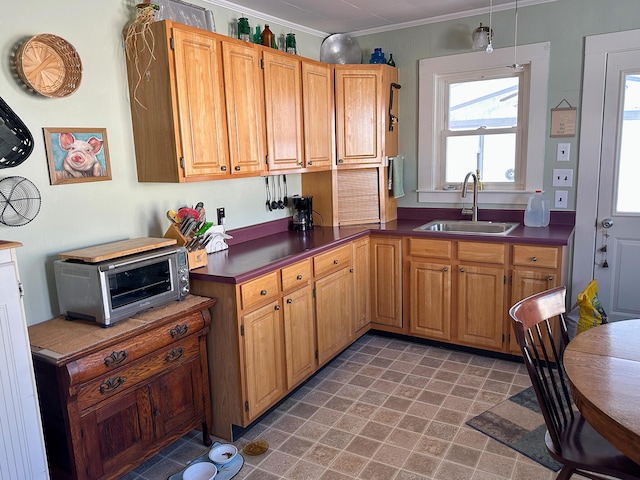 kitchen featuring ornamental molding and sink