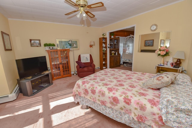 carpeted bedroom featuring crown molding