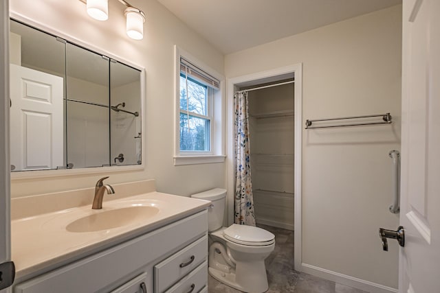 26 Townsend Ln, Boothbay, ME 04537 - bathroom featuring vanity, curtained shower, and toilet