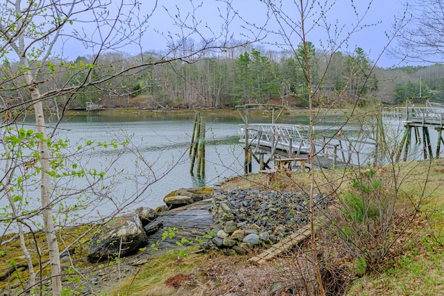 26 Townsend Ln, Boothbay, ME 04537 - view of dock with a water view and a wooded view