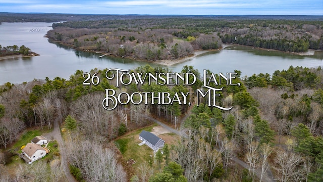 26 Townsend Ln, Boothbay, ME 04537 - birds eye view of property with a water view and a view of trees
