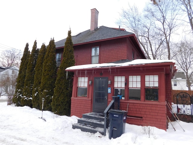 view of snow covered property