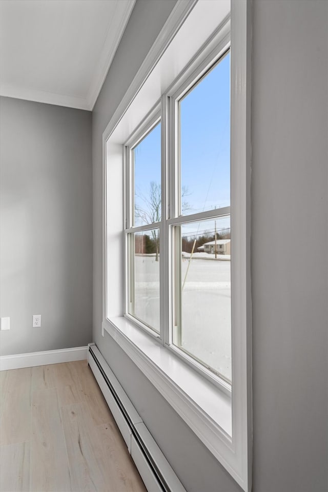 unfurnished room with ornamental molding and light hardwood / wood-style floors