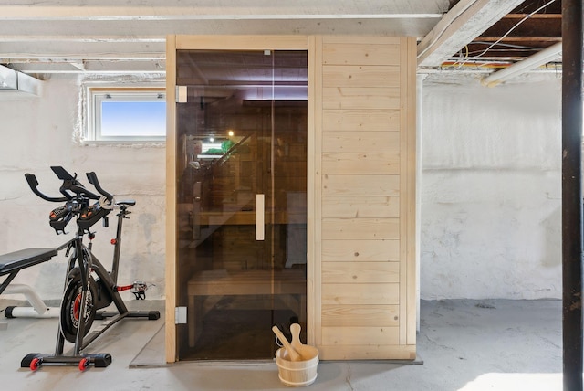 basement with a sauna