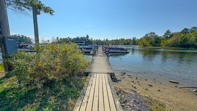 view of dock with a water view