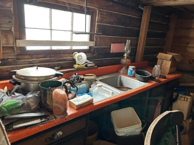 kitchen with rustic walls