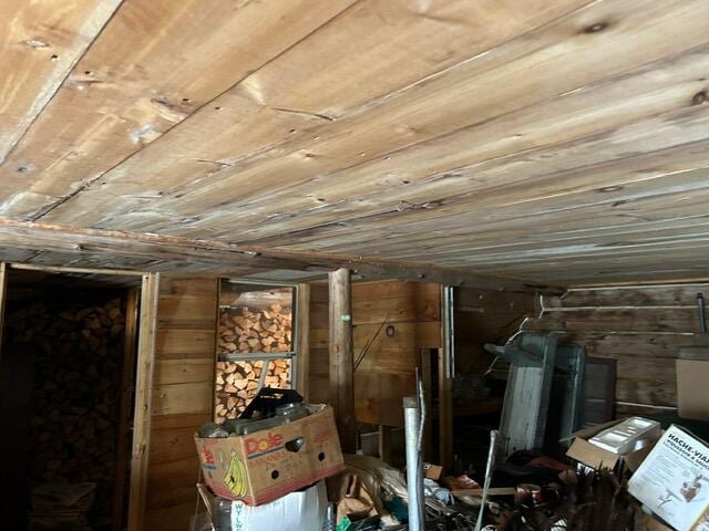 interior space with wood walls and wooden ceiling