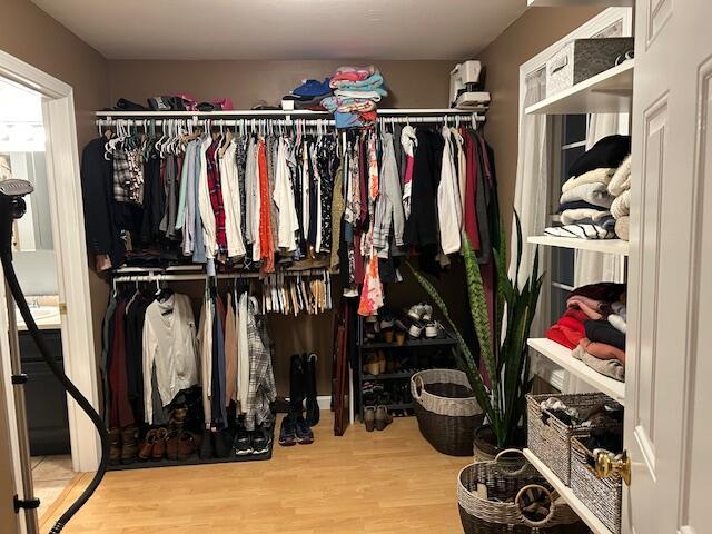 walk in closet featuring wood-type flooring