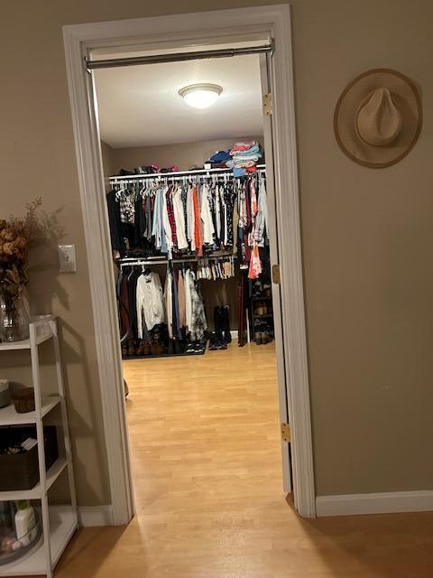 spacious closet with light hardwood / wood-style floors