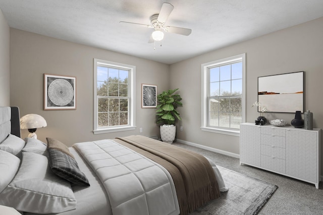 bedroom featuring carpet floors and ceiling fan