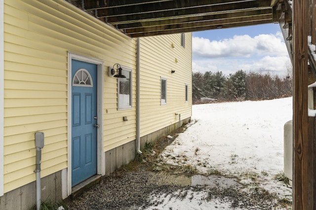 view of snow covered exterior