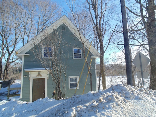 view of snow covered property