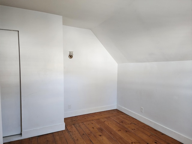 additional living space featuring wood-type flooring, baseboards, and vaulted ceiling