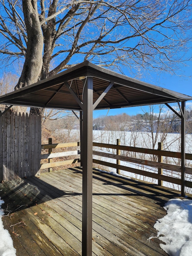 view of snow covered deck