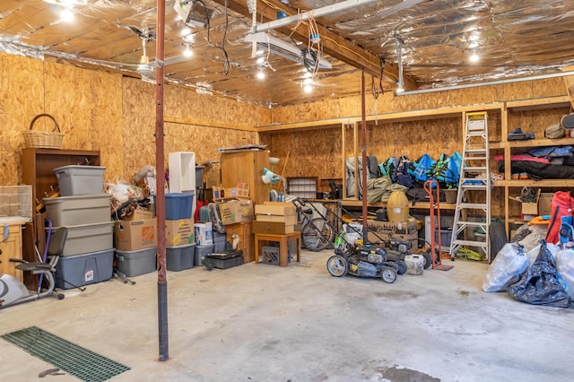 garage with a workshop area