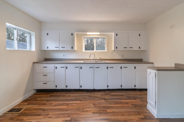 kitchen featuring dark hardwood / wood-style floors, sink, and white cabinets