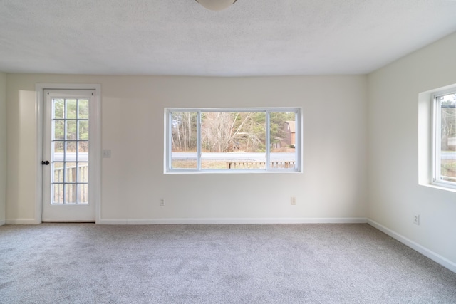 unfurnished room featuring carpet and a textured ceiling