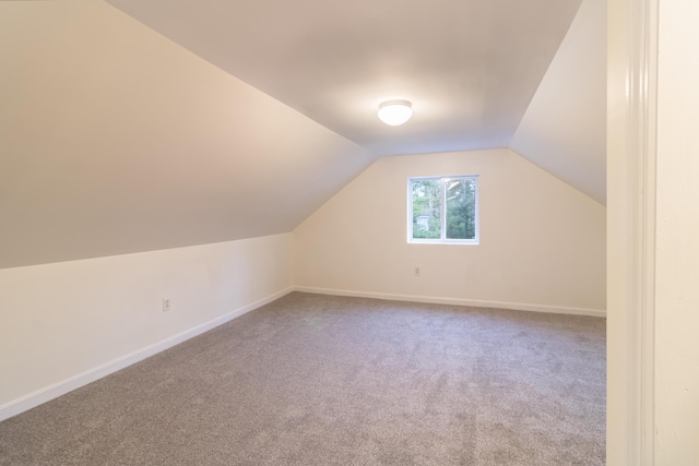 additional living space with vaulted ceiling and carpet flooring