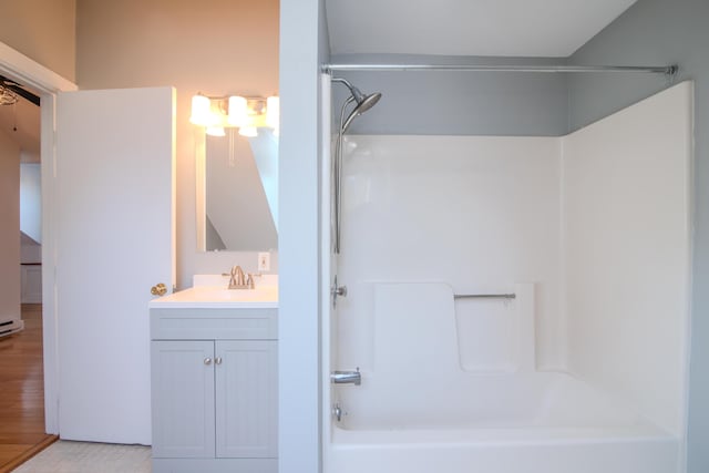 bathroom featuring vanity and bathtub / shower combination