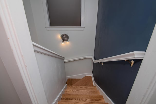 stairway with wood-type flooring