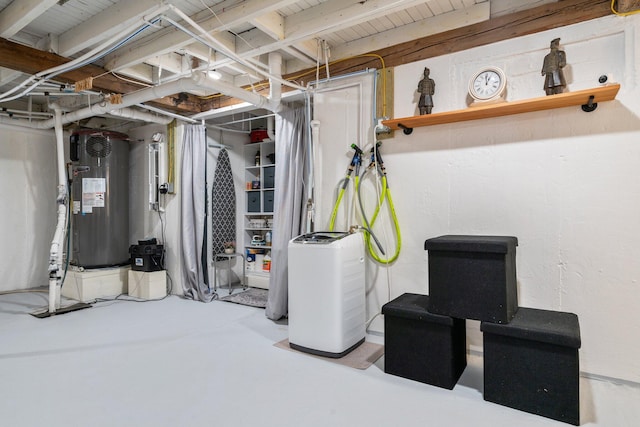 basement featuring water heater