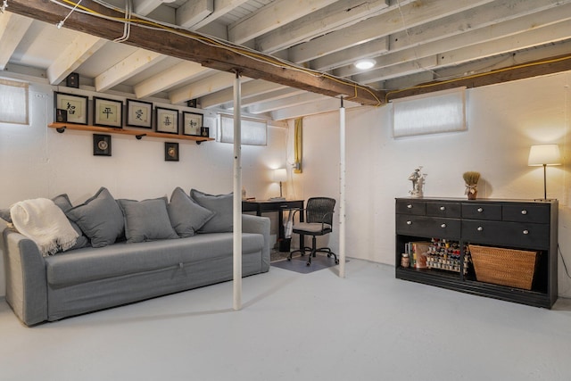 living room featuring concrete floors