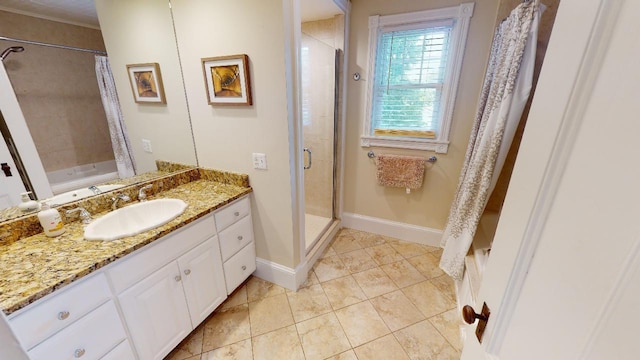 98 Fountain St, Bangor, ME 04401 - bathroom featuring vanity, a shower with curtain, and tile patterned floors