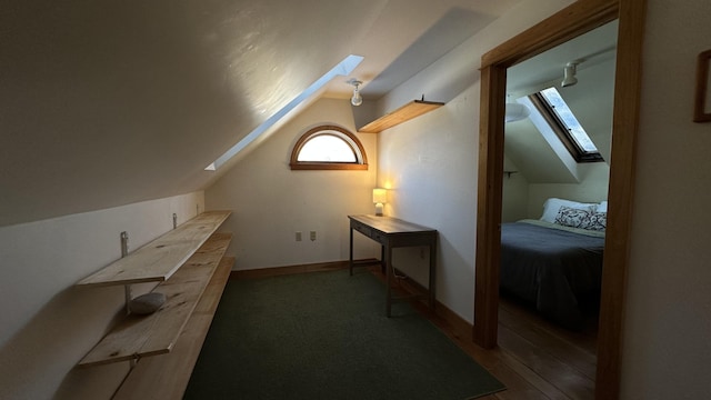 bonus room with vaulted ceiling with skylight