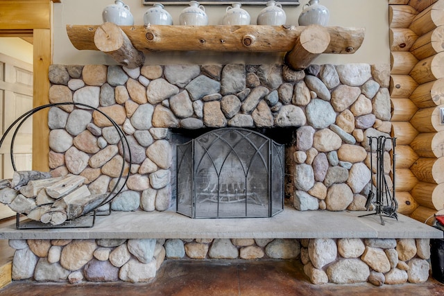 room details featuring log walls