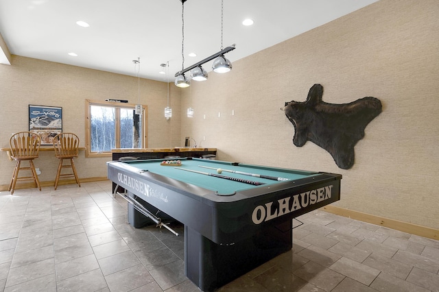 game room with tile patterned flooring and pool table