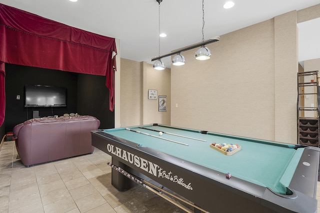 rec room with light tile patterned flooring and billiards