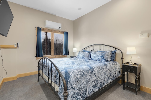 carpeted bedroom with a wall mounted air conditioner