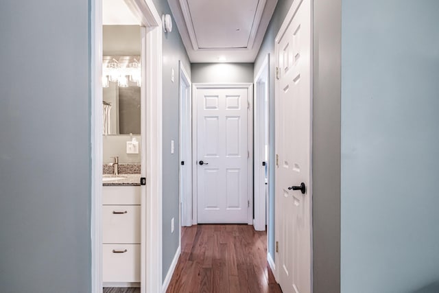 hall featuring dark wood-type flooring